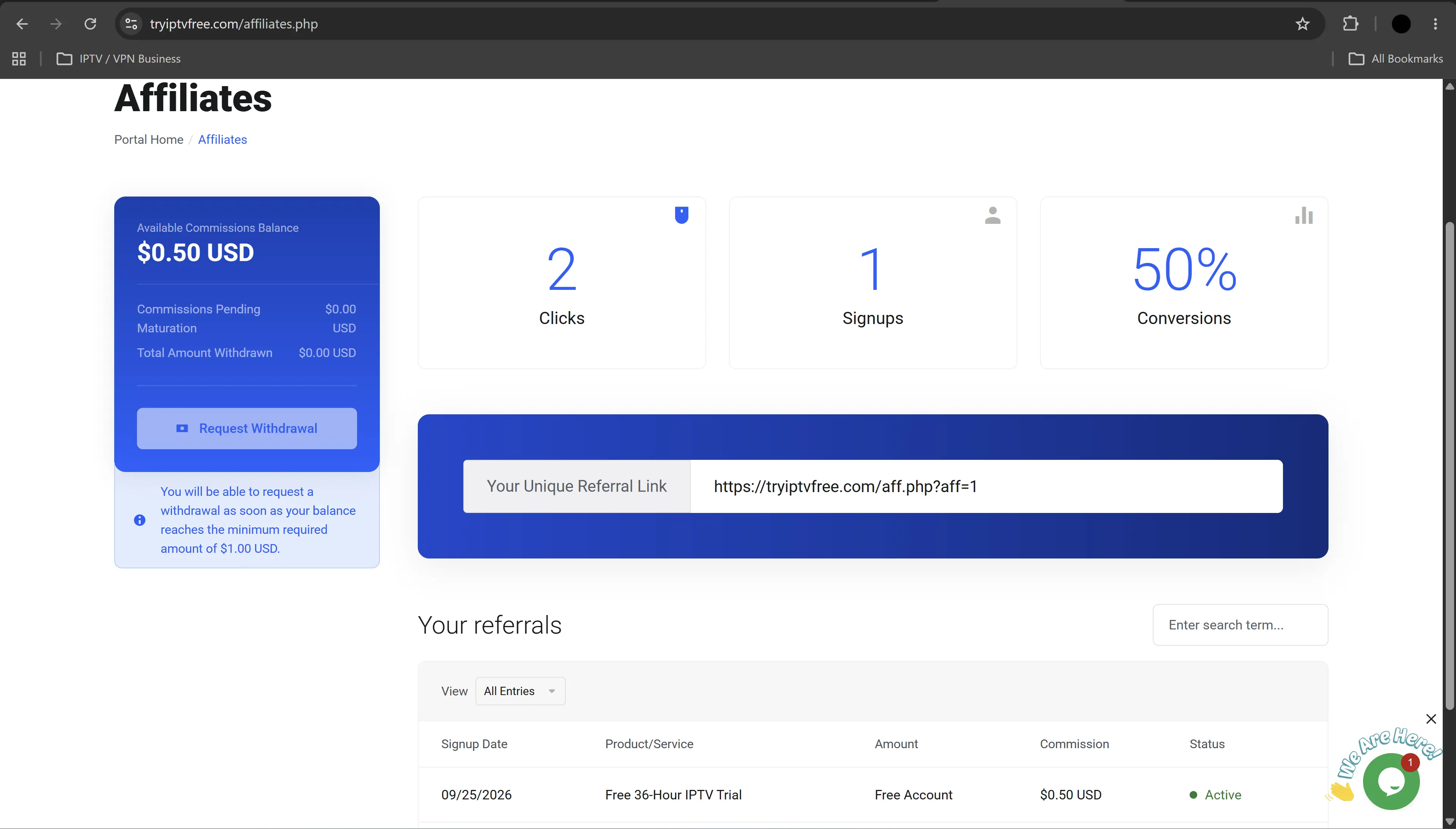 3%20-%20Affiliate%20Commision%20of%2050%20cents%20showing%20in%20affiliate%20panel%20after%20someone%20got%20a%20free%20trial.webp