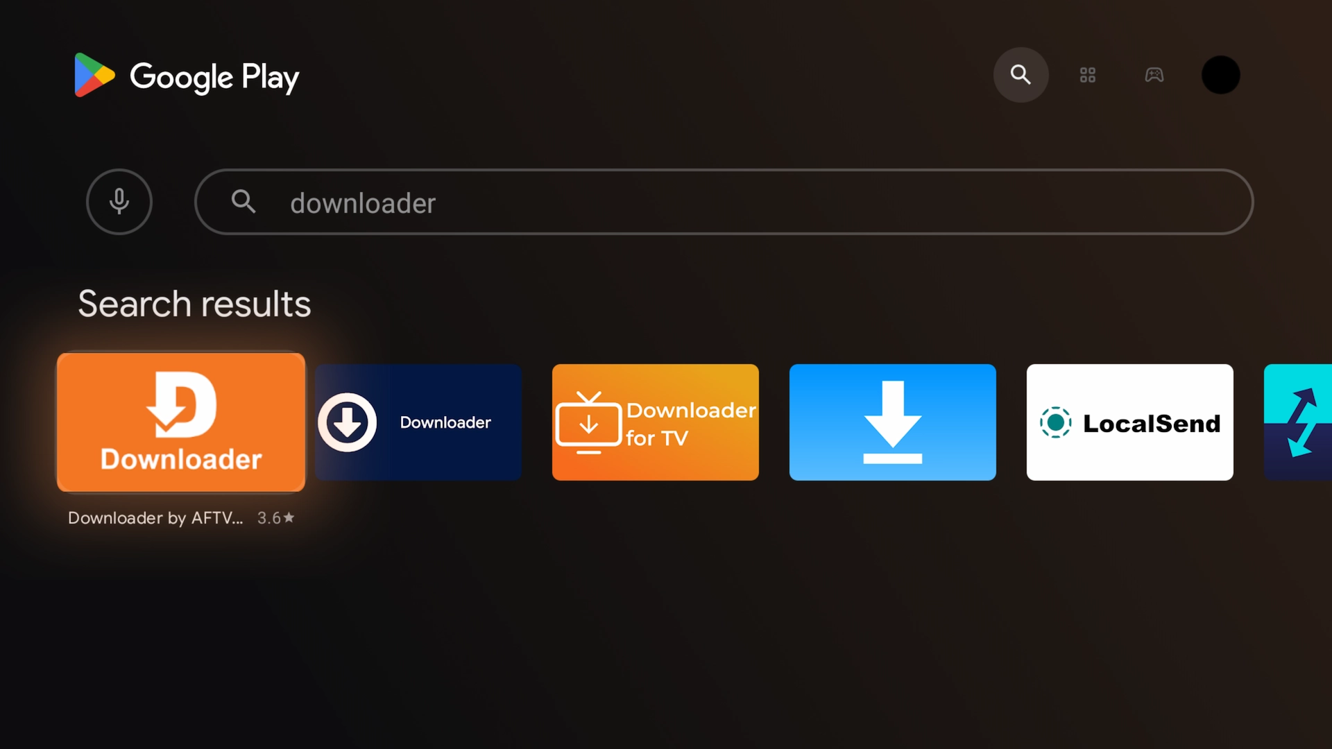 Downloader app search results on Firestick