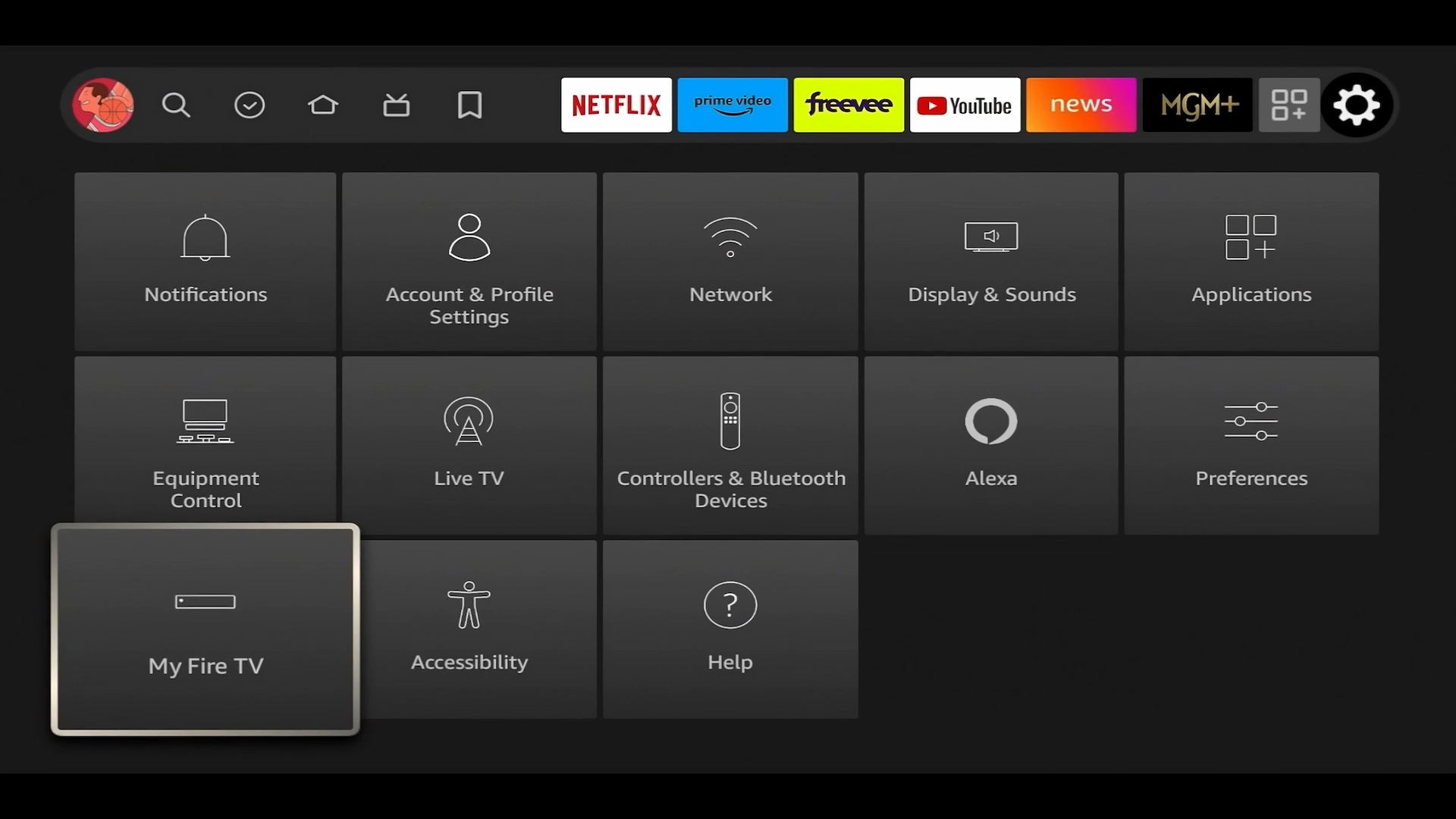 My Fire TV highlighted in Firestick settings