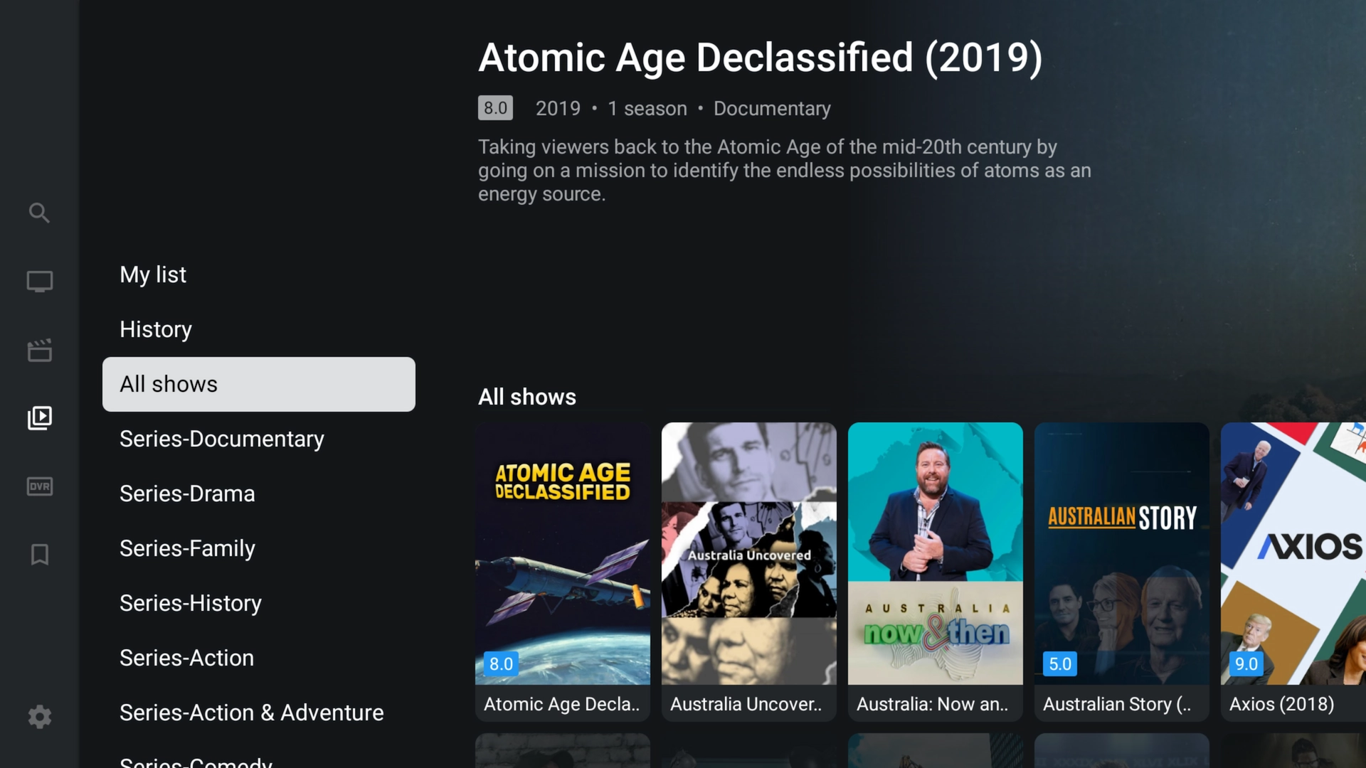 TV series library displayed in Free TiviMate Premium