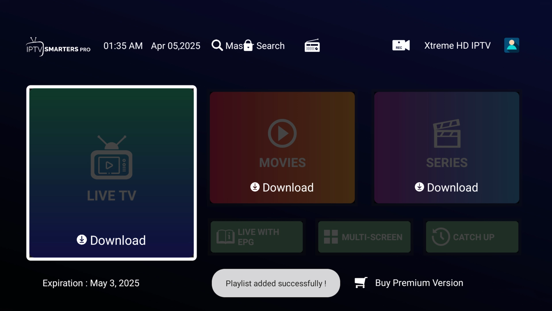 IPTV playlist successfully added to IPTV Smarters