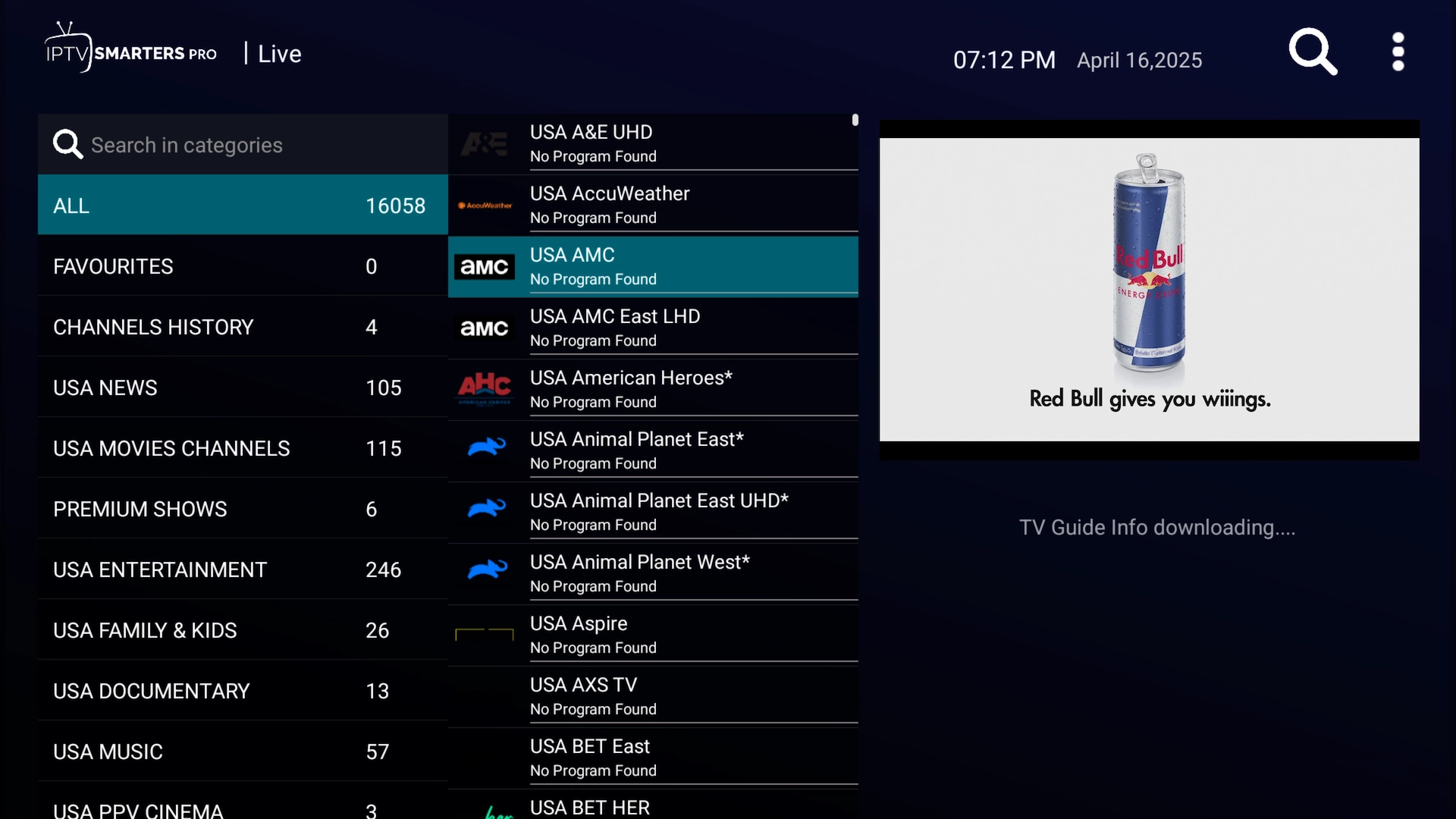 Live TV channel browser in IPTV Smarters