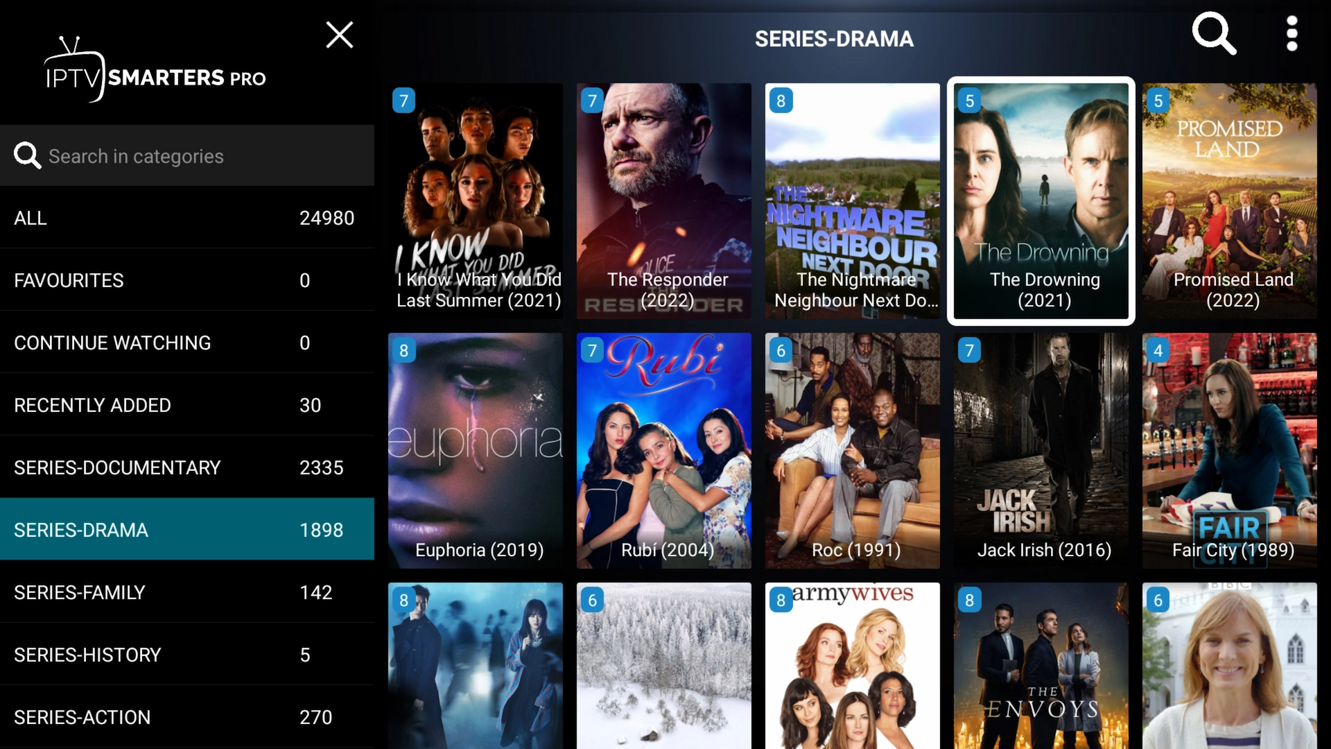 TV series categories in IPTV Smarters