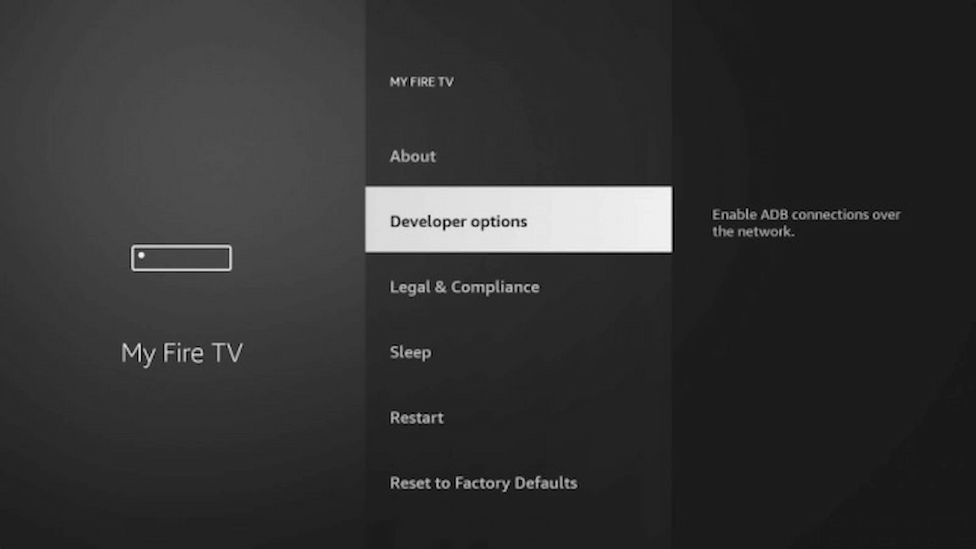 Developer Options highlighted on Amazon Fire TV