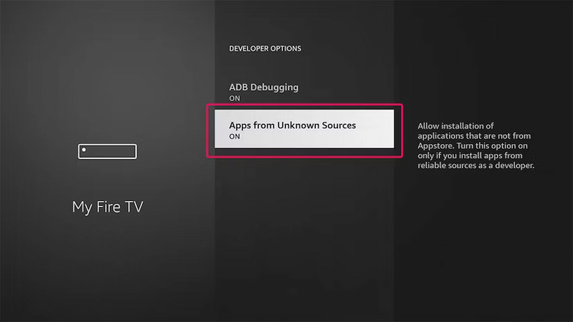 Install Unknown Apps option on Firestick