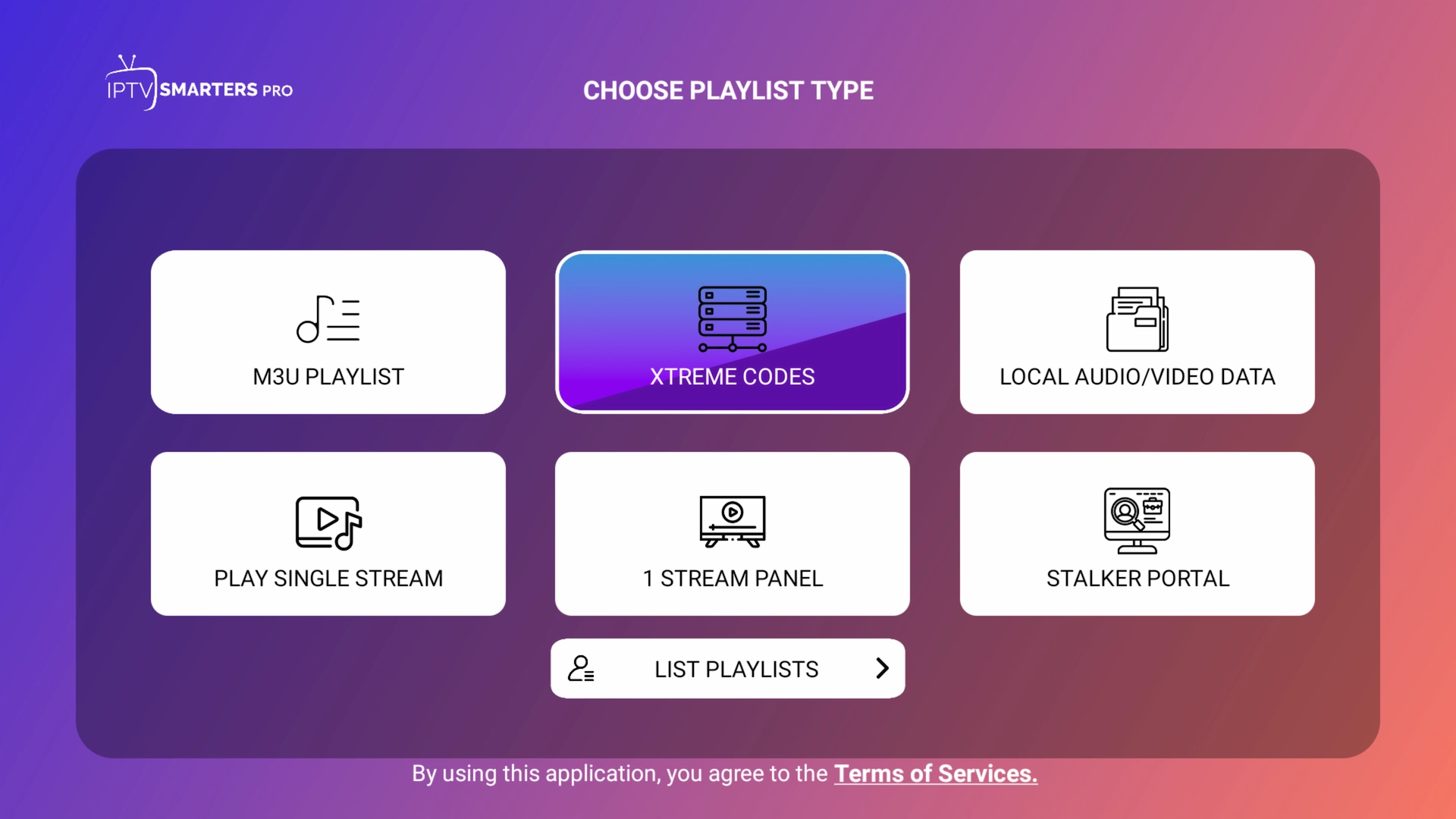 Choosing Xtream Codes API in IPTV Smarters