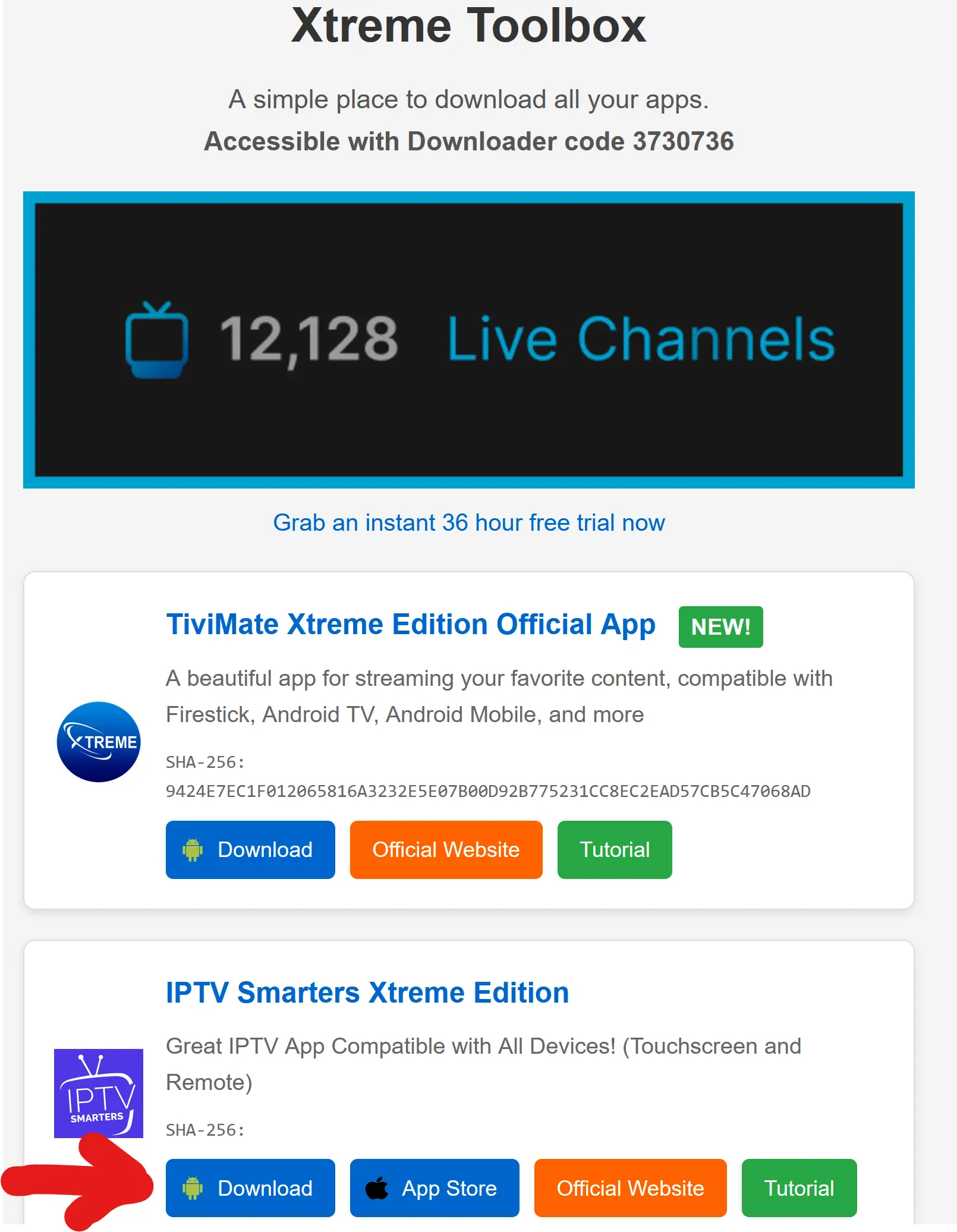 Download button for IPTV Smarters Xtreme Edition in Xtreme Toolbox