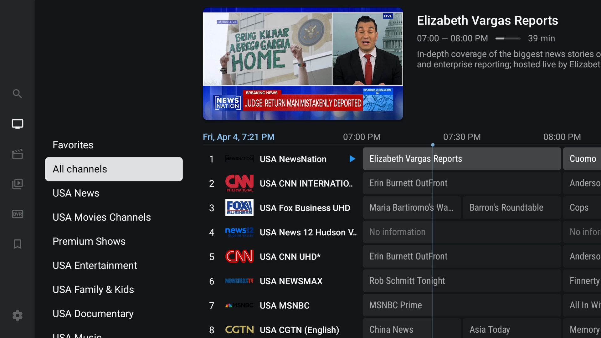 IPTV channel categories in TiviMate