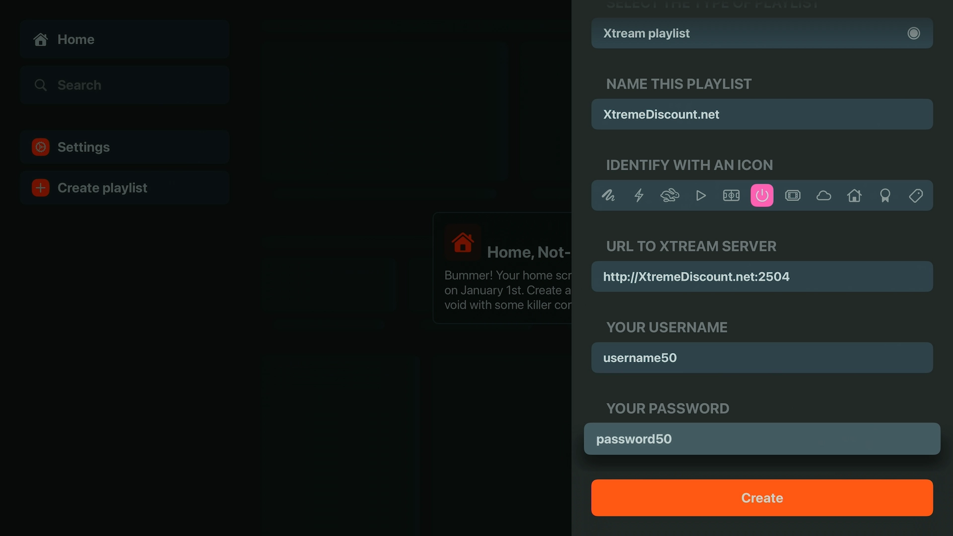 Entering Xtream Codes IPTV login information into UHF